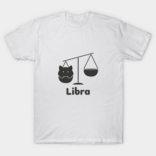 Libra Cat Zodiac Sign with Text (Black and White) T-Shirt